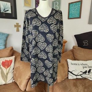 Mix & Co. Fleece Heart Animal Print Nightshirt Nightgown Size L